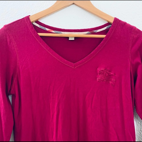 Burberry Brit v neck 3/4 long sleeve top burgundy size small - Picture 2 of 6